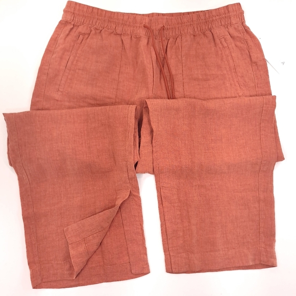 Athleta Retreat Linen Wide Leg Pants Pull On Elastic Pockets Persimmon- Size 18 - Picture 4 of 12